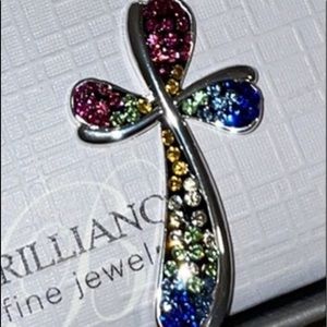 NIB Crystal Cross Multi color Fine Silver plated by Brilliance